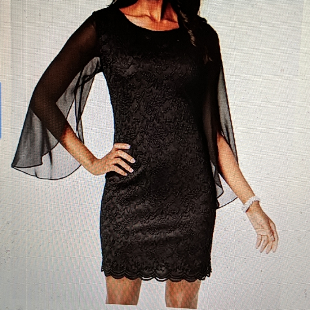 Connected Apparel Petite Angel-Sleeve Lace Sheath